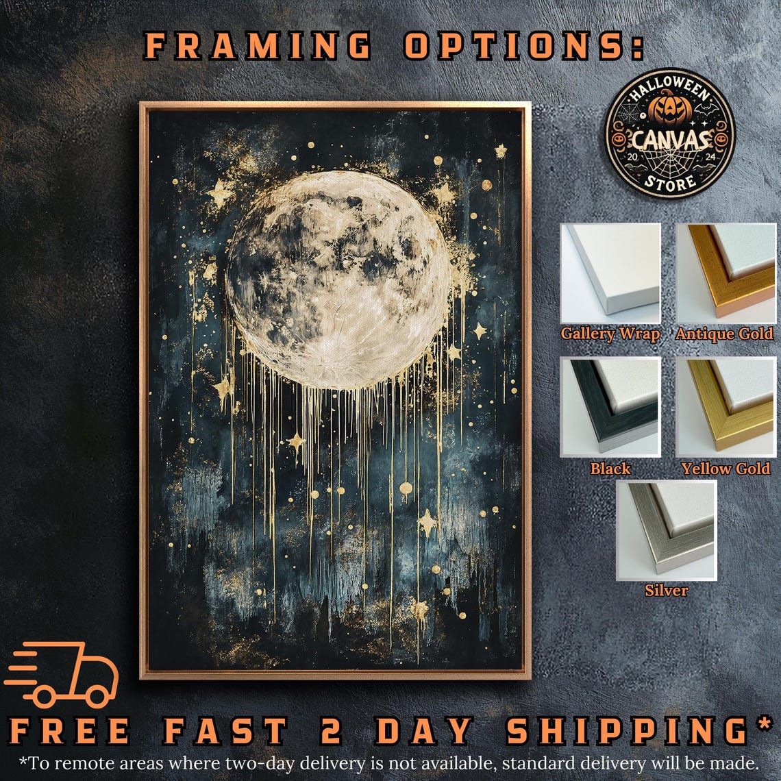 Surreal Dripping Full Moon Gold Stars Abstract Night Sky Poster - Image 5