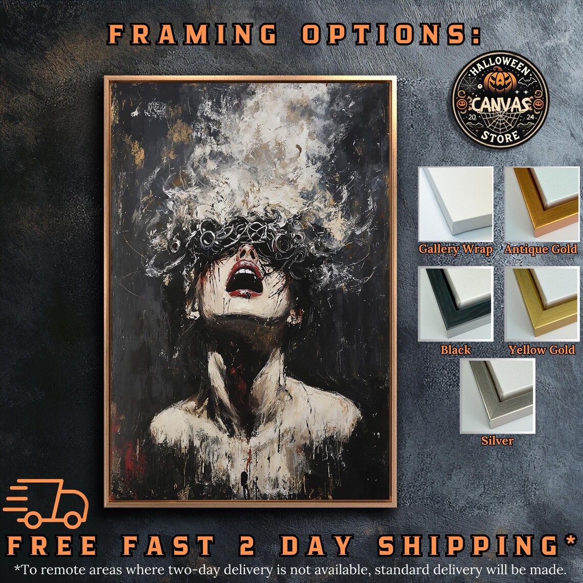 Screaming Woman With Dark Floral Crown White Splatter Chaotic Art Poster - Image 5