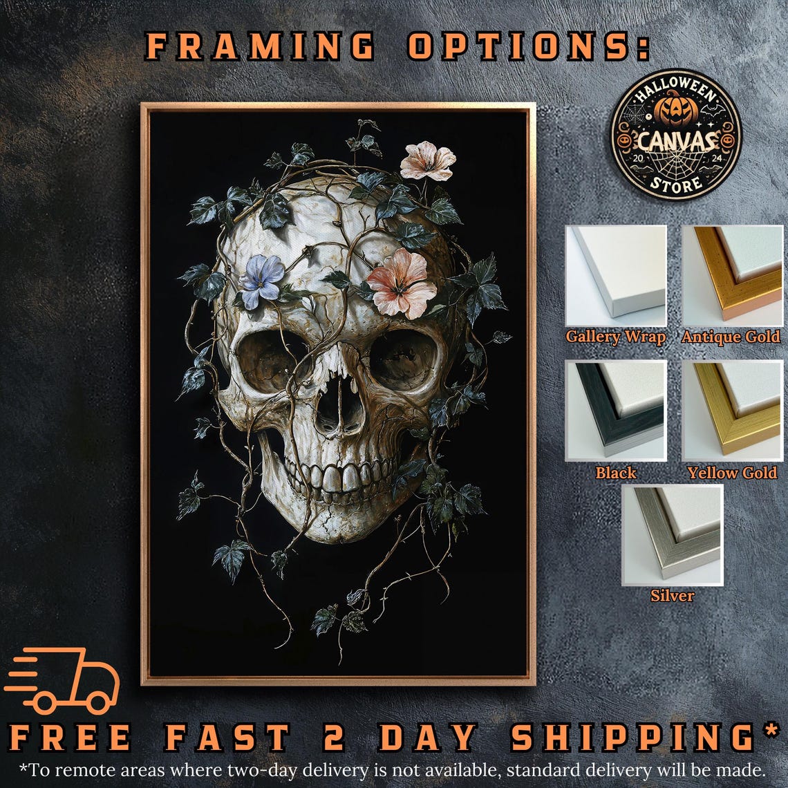 Skull Wrapped in Wildflower Vines Botanical Dark Painting Poster - Image 5