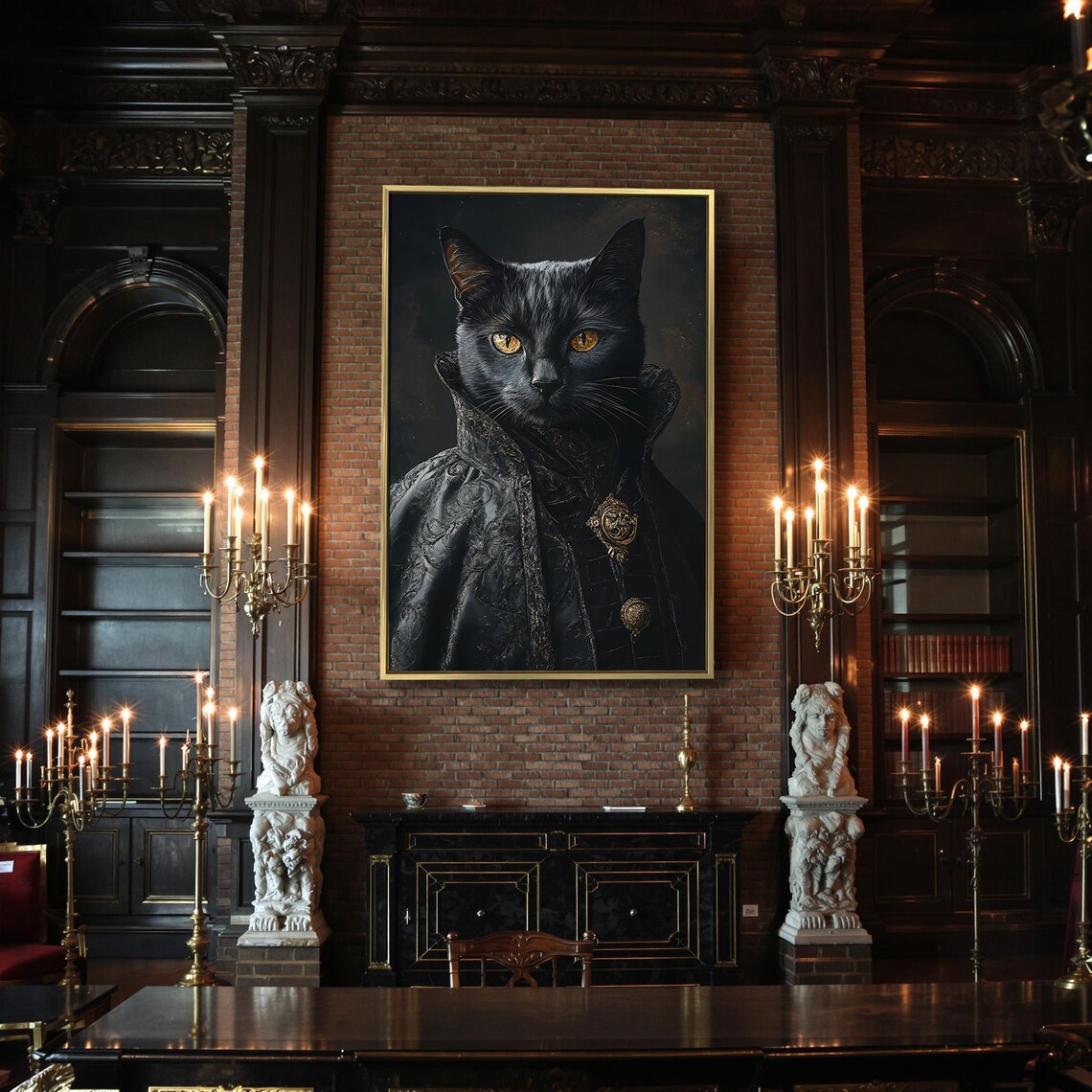 Victorian Black Cat Art Print, Gothic Dark Academia - Image 2