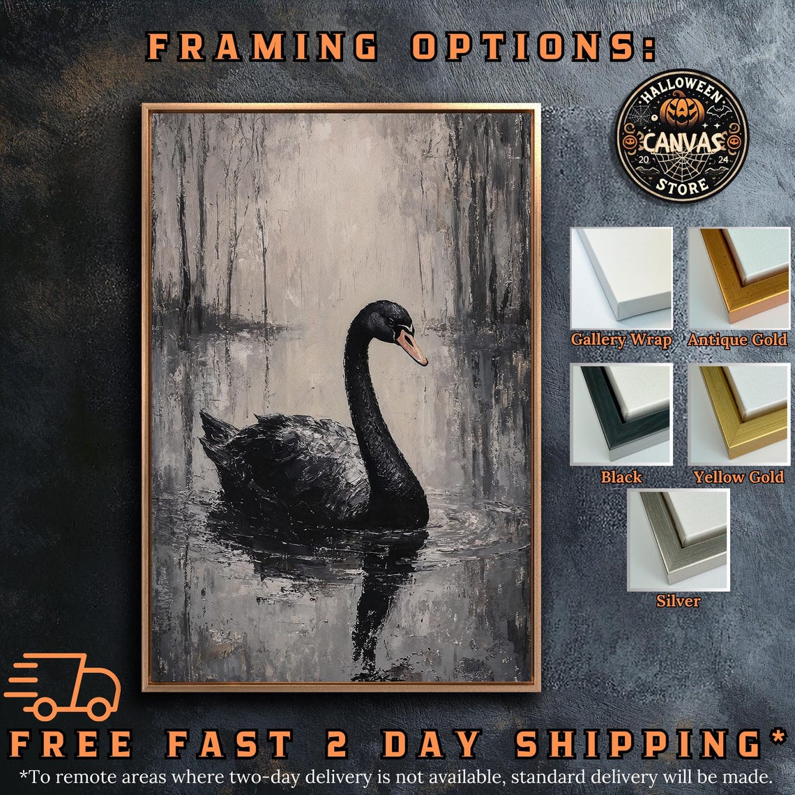 Black Swan Foggy Pond Gray Mist Dark Wildlife Serene Art Poster - Image 5