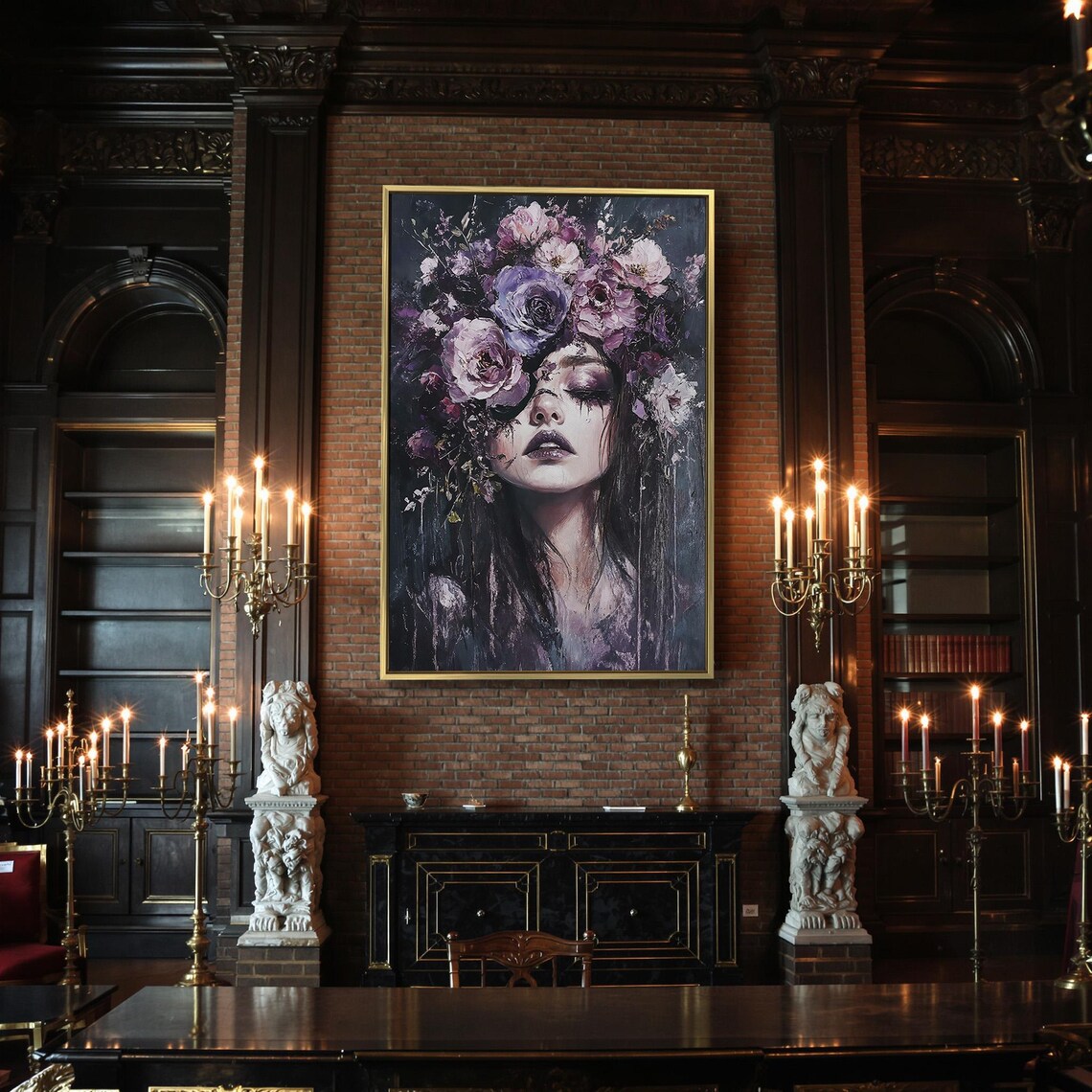 Girl With Purple Flowers, Gothic Dark Academia Art Print - Image 2