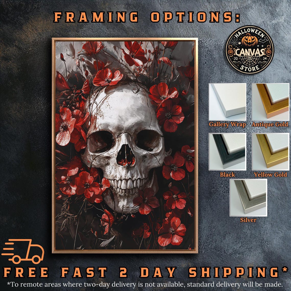 White Skull Surrounded by Red Poppies Dark Floral Macabre Poster - Image 5