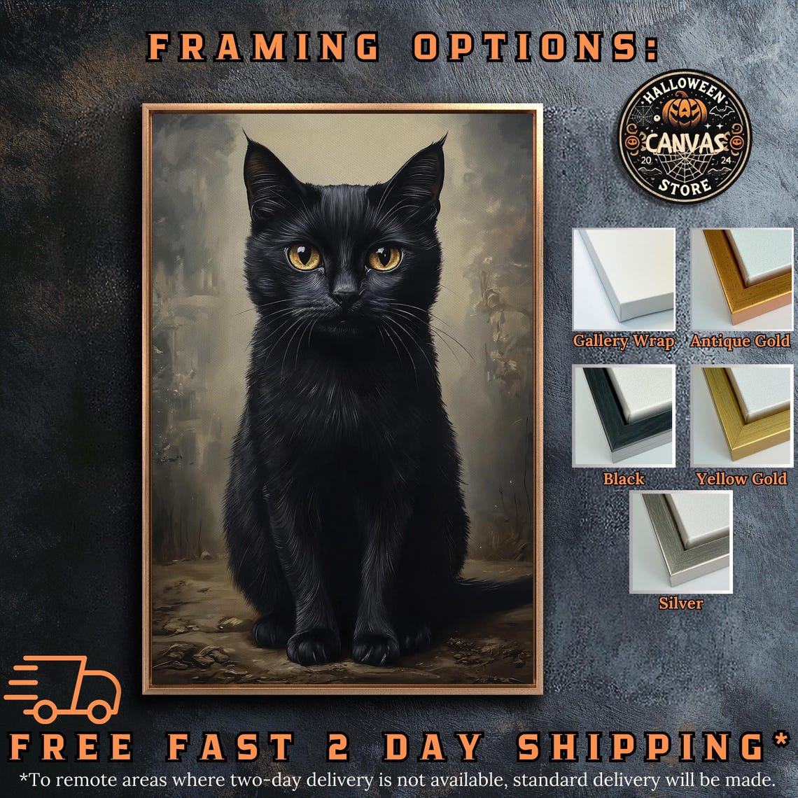 Black Cat With Amber Eyes Sitting Portrait Gothic Painting Poster - Image 5
