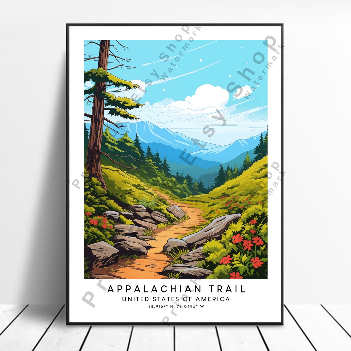 Appalachians Travel Print Colourful Appalachian Trail Poster Abstract Minimalist Wall Art Gift