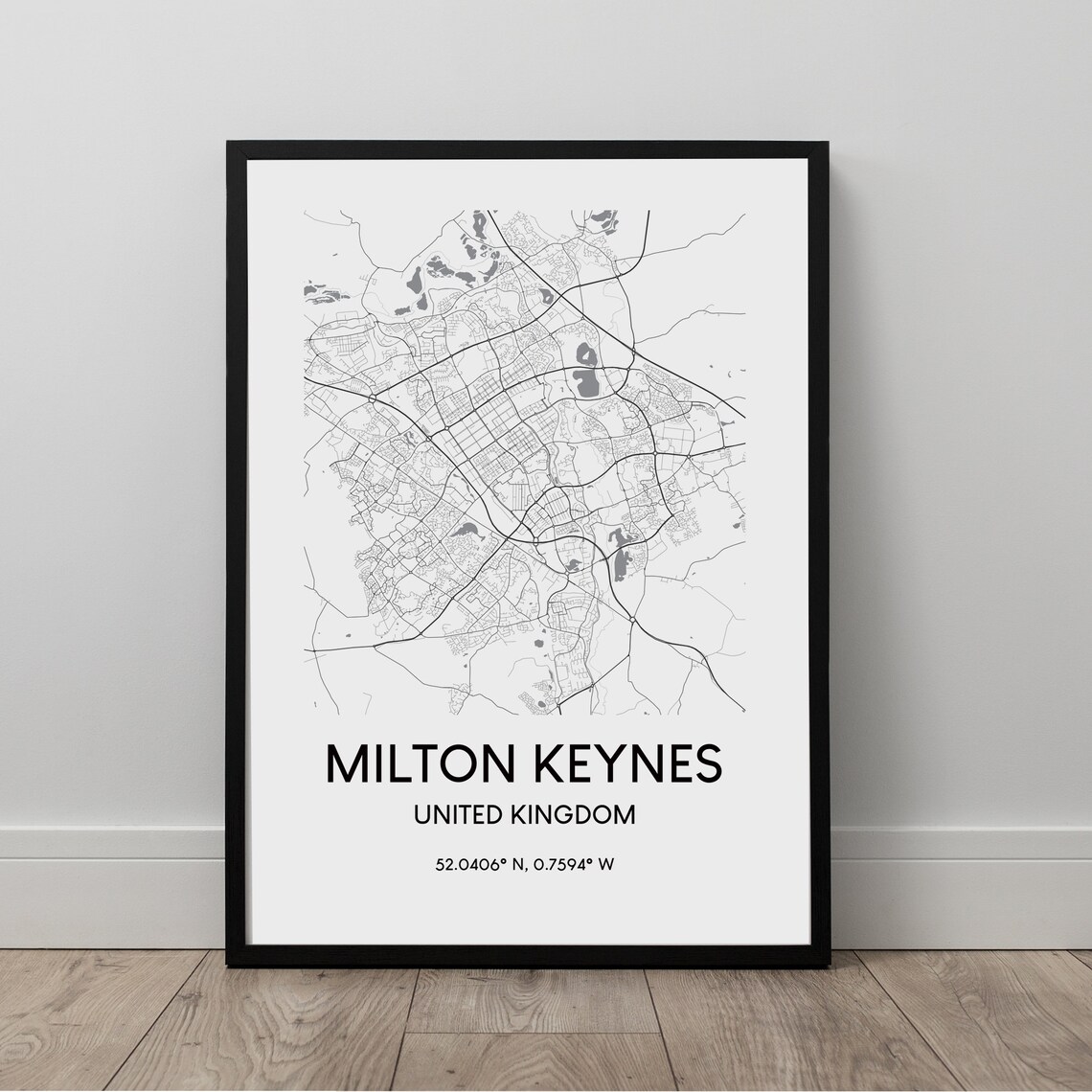 Milton Keynes Map Print Town Wall Art Poster Dcor Minimalist Travel Gift