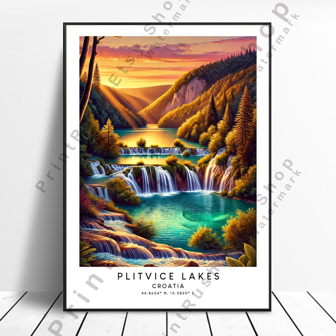Plitvice Lakes Croatia Turquoise Waterfall Terraces Forest Poster
