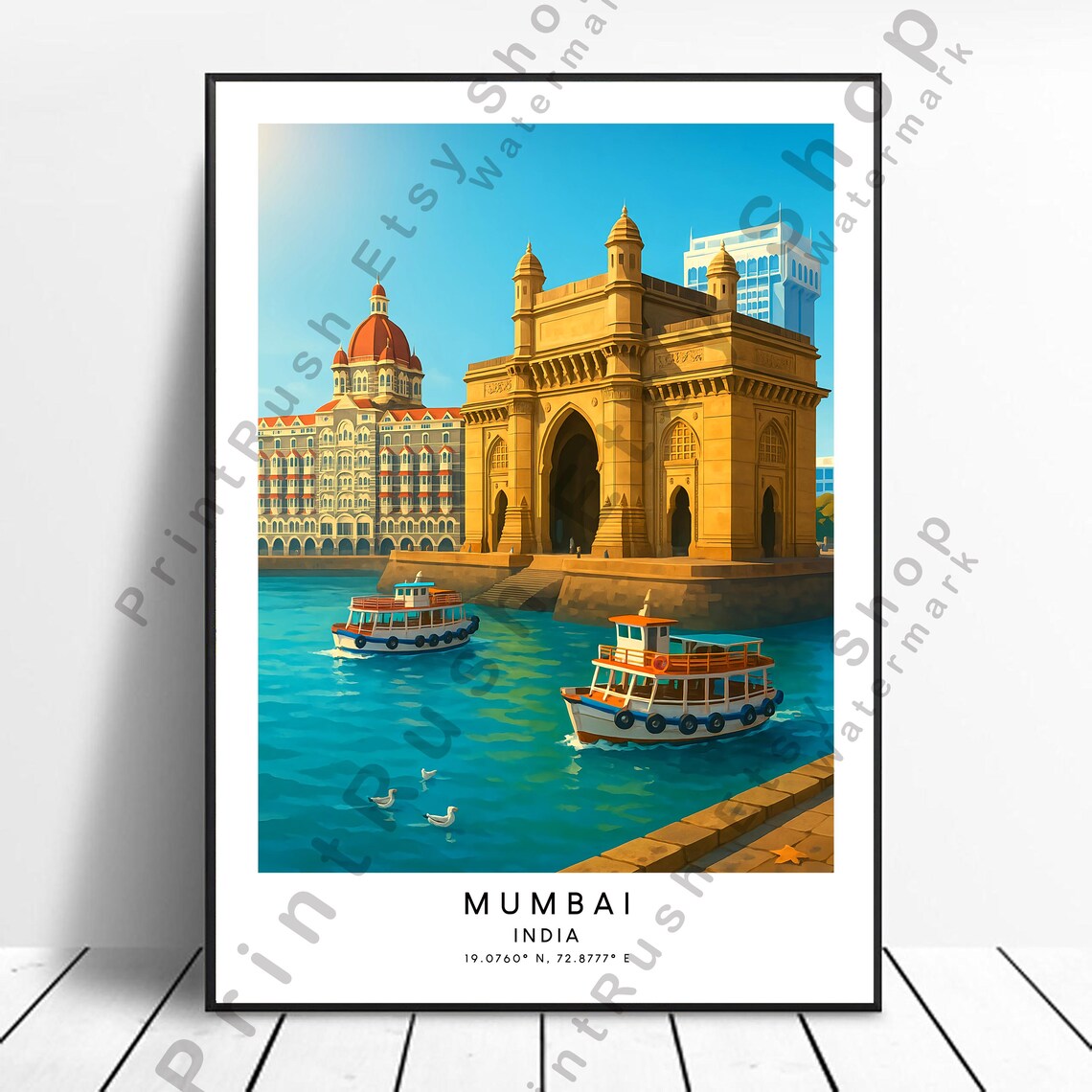 Mumbai India Gateway Of India Harbor Travel Illustration Poster