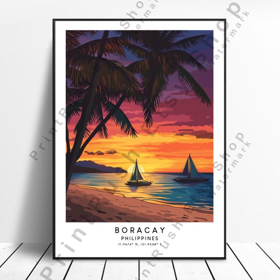 Boracay Philippines Travel Print Tropical Beach Wall Art Coastal Landscape Poster Island Decor Gift Illustration Home