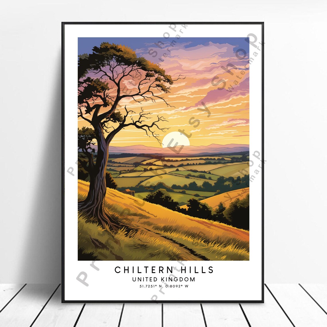 Chiltern Hills United Kingdom Sunset Rolling Countryside Poster