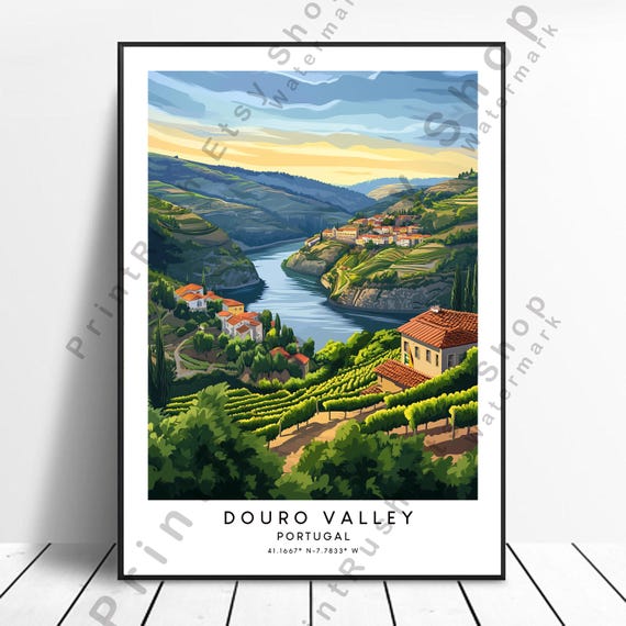 Portugal Travel Poster Illustration Art Douro Valley Wall Print Home Decor Gift