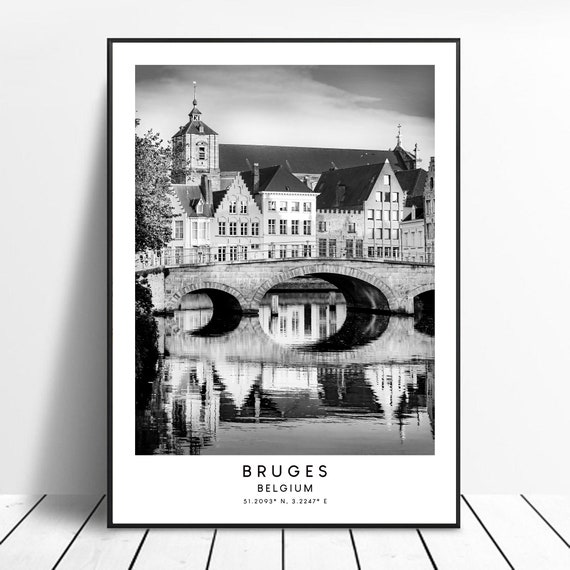 Bruges, Belgium Black And White Minimalist Travel Poster