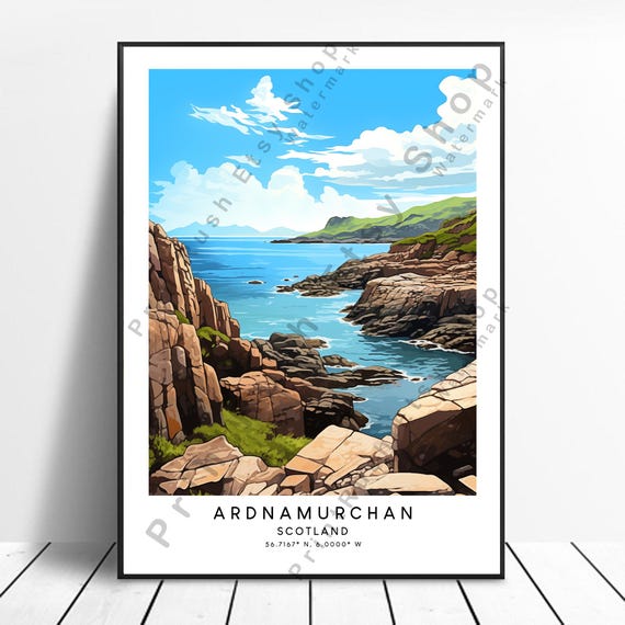 Ardnamurchan Travel Print Colourful Poster Wall Art Minimalist Scotalnd Home Dcor