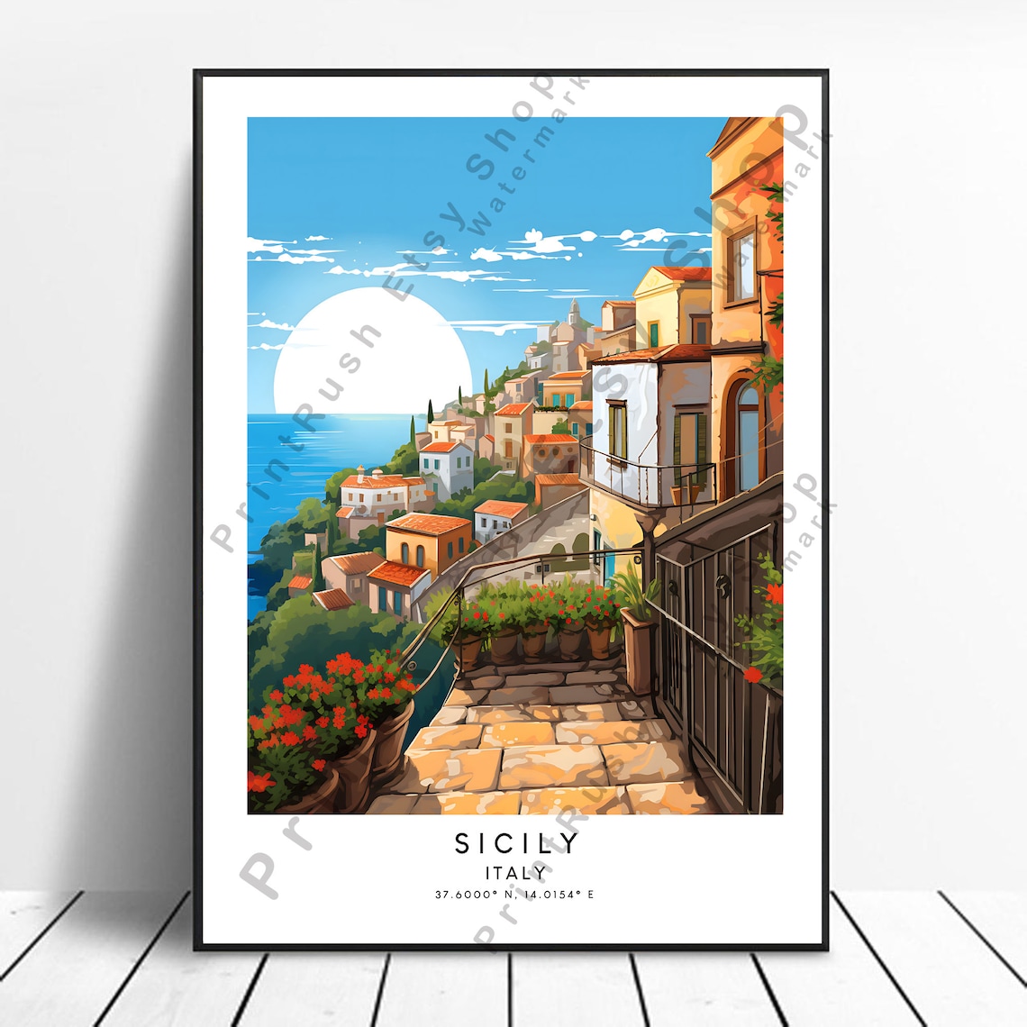 Sicily Coordinates Minimalist Travel Poster