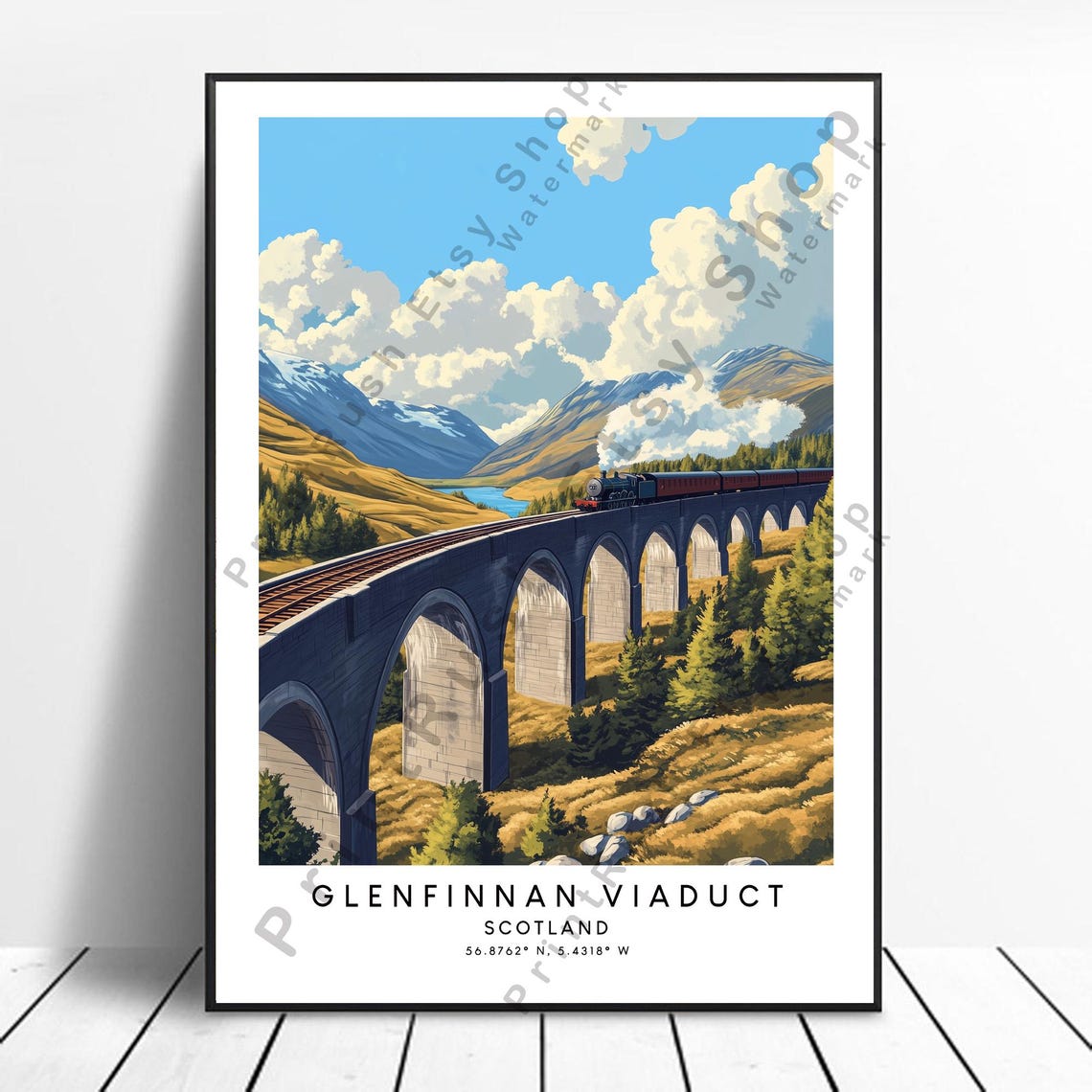 Glenfinnan Viaduct Scotland Steam Train Vintage Travel Poster