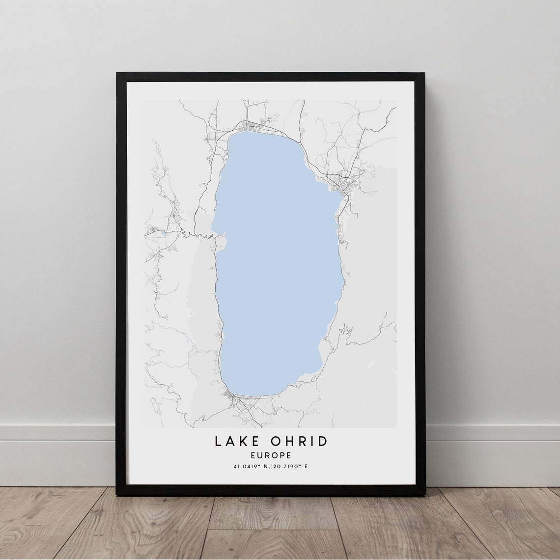 Lake Ohrid Europe Minimalist Map Art With Coordinates Poster