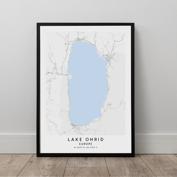 Lake Ohrid Map Poster Art Print Wall Minimalist Gift