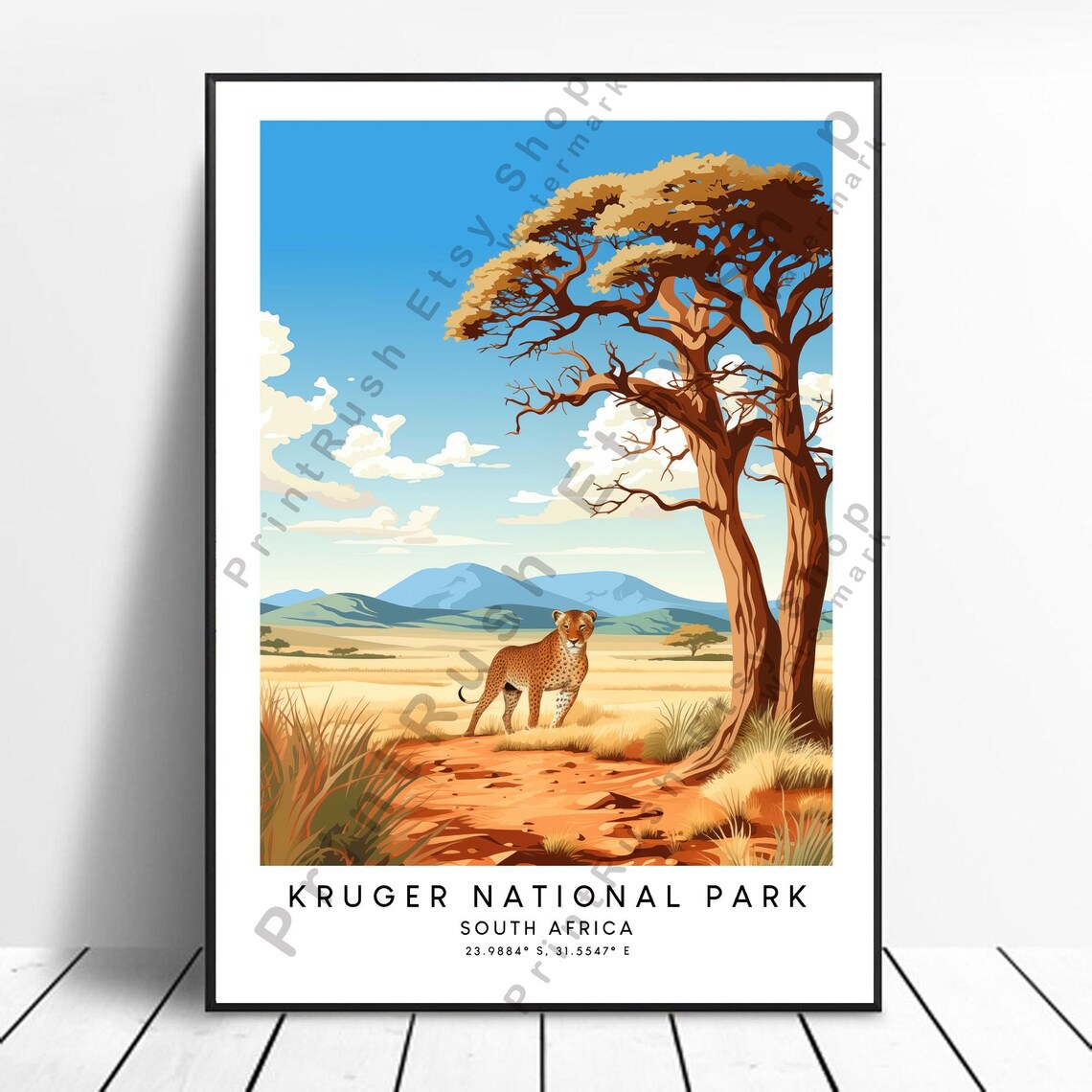 Kruger National Park Cheetah Safari Savanna Wildlife Art Poster