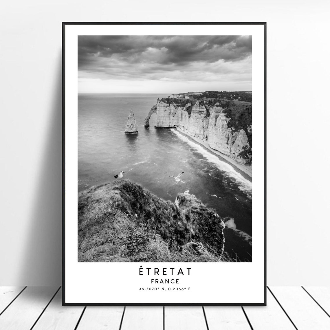 Tretat Travel Print Black And White Etretat Wall Print Etretat Poster Etretat France Print Minimalist Etretat Wall Art Etretat Gift Art