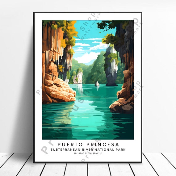 Puerto Princesa Print Philippines Poster Colourful Travel Minimalist Wall Art Gift