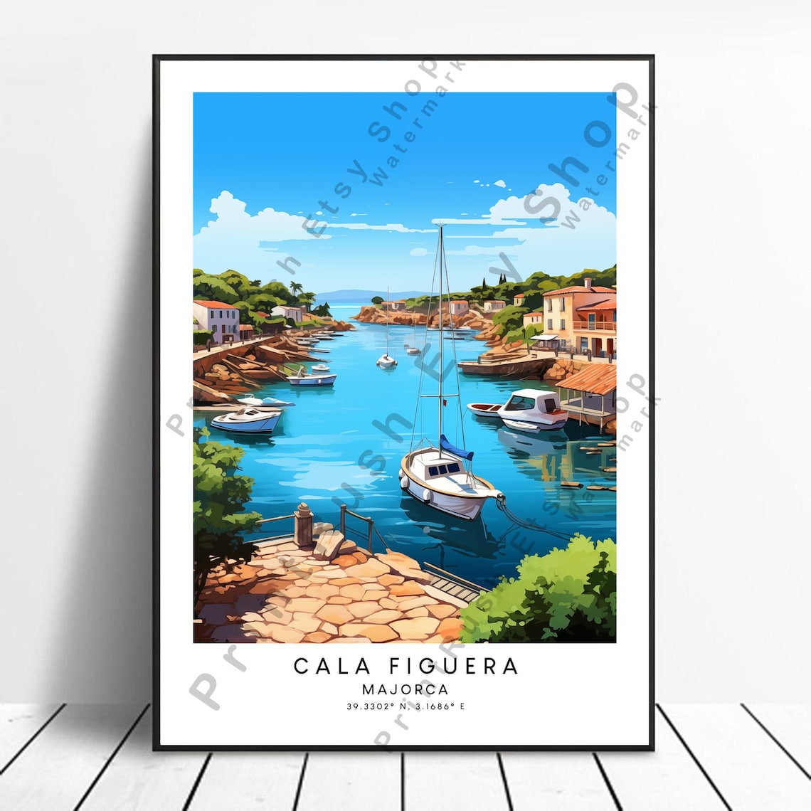 Cala Figuera Majorca Fishing Village Harbor Sailboats Travel Poster