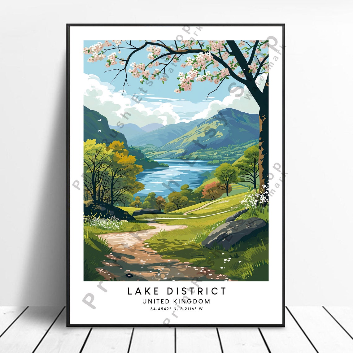 Lake District Travel Print Colourful Poster Minimalist Wall Art Gift