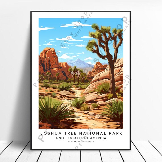 Joshua Tree National Park Red Rock Desert Trail Cactus Travel Poster