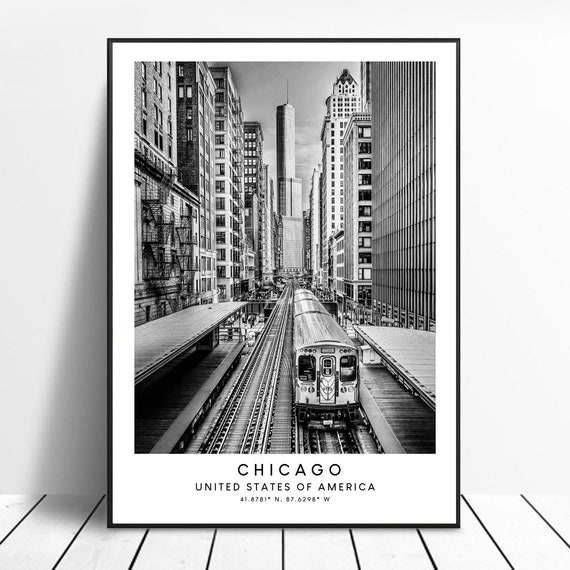 Chicago Minimalist Travel Poster, Black and White Art