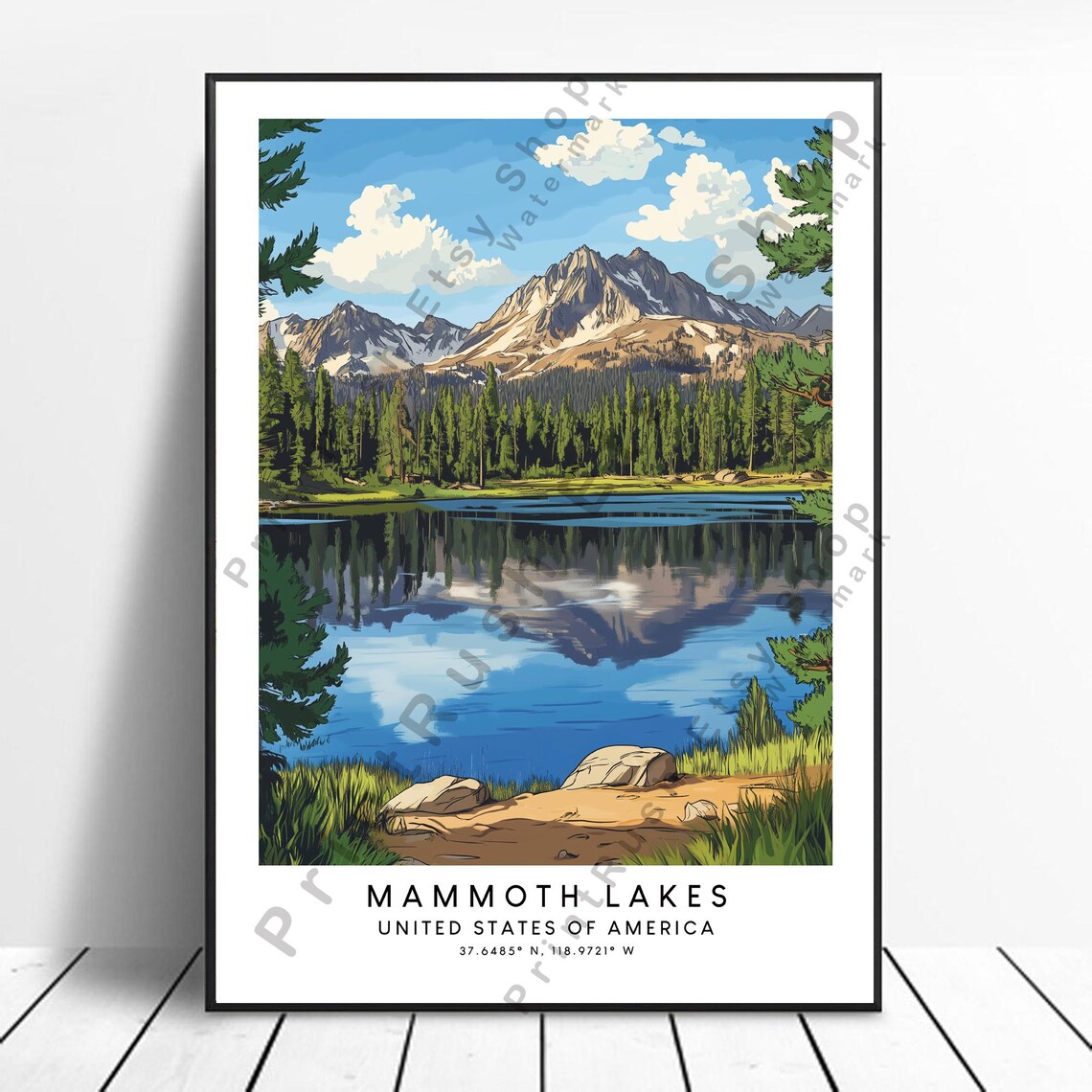 Mammoth Lakes Mirror Lake Mountain Reflection Pine Forest Travel Poster