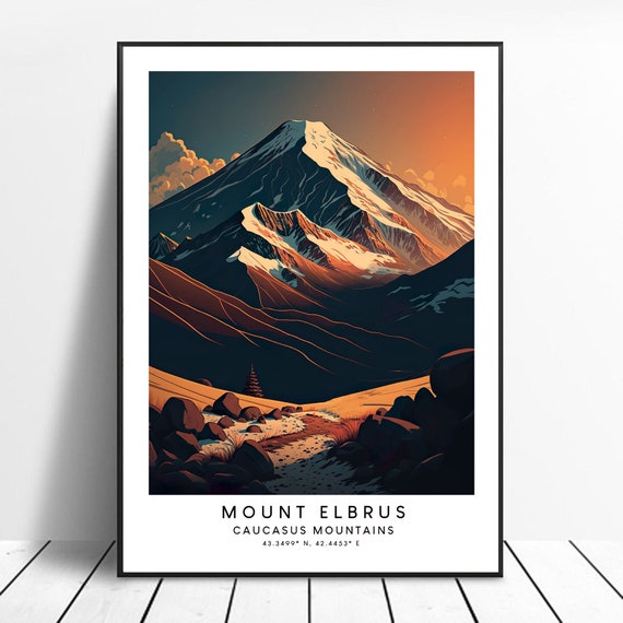 Mount Elbrus Travel Print Colourful Poster Abstract Minimalist Wall Art Mt Gift