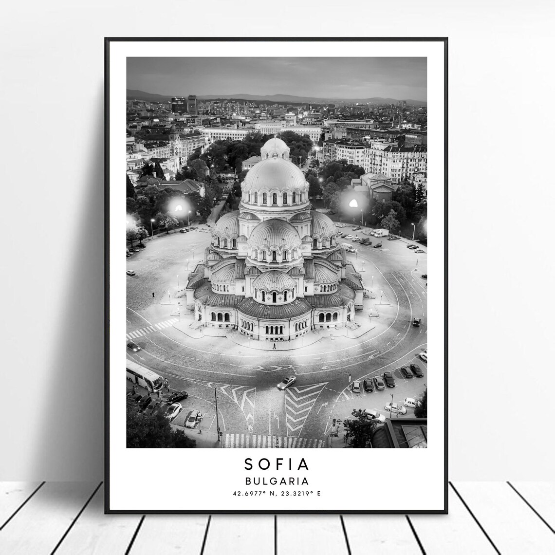 Sofia Black and White Travel Poster, Minimalist