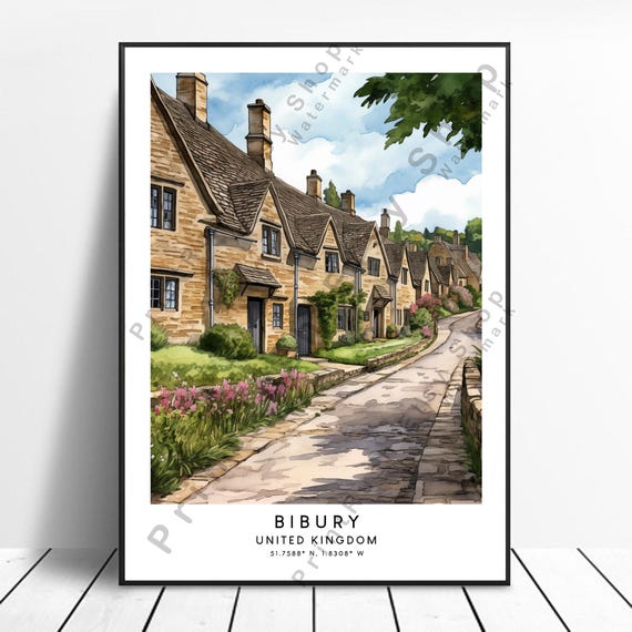 Bibury Travel Print Colourful Village Poster Wall Art Minimalist Cotswold Home Dcor