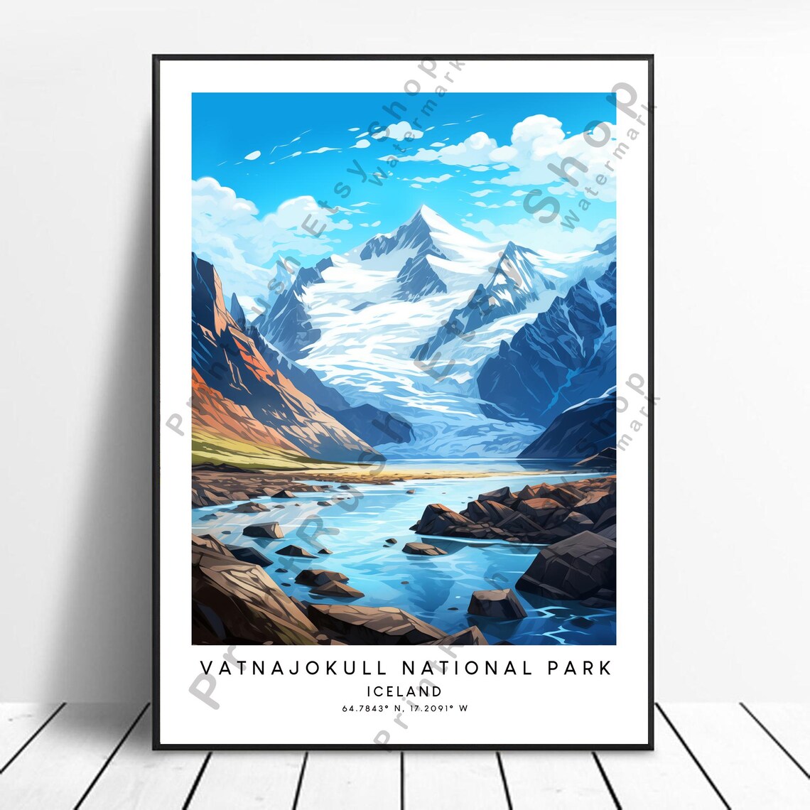 Vatnajokull National Park Iceland Glacier Vintage Travel Poster