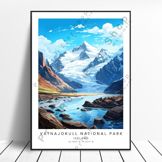 Vatnajokull National Park Iceland Glacier Vintage Travel Poster