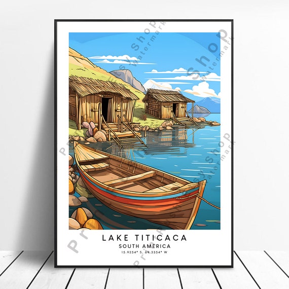 Lake Titicaca Travel Print Colourful Poster Minimalist Wall Art Gift