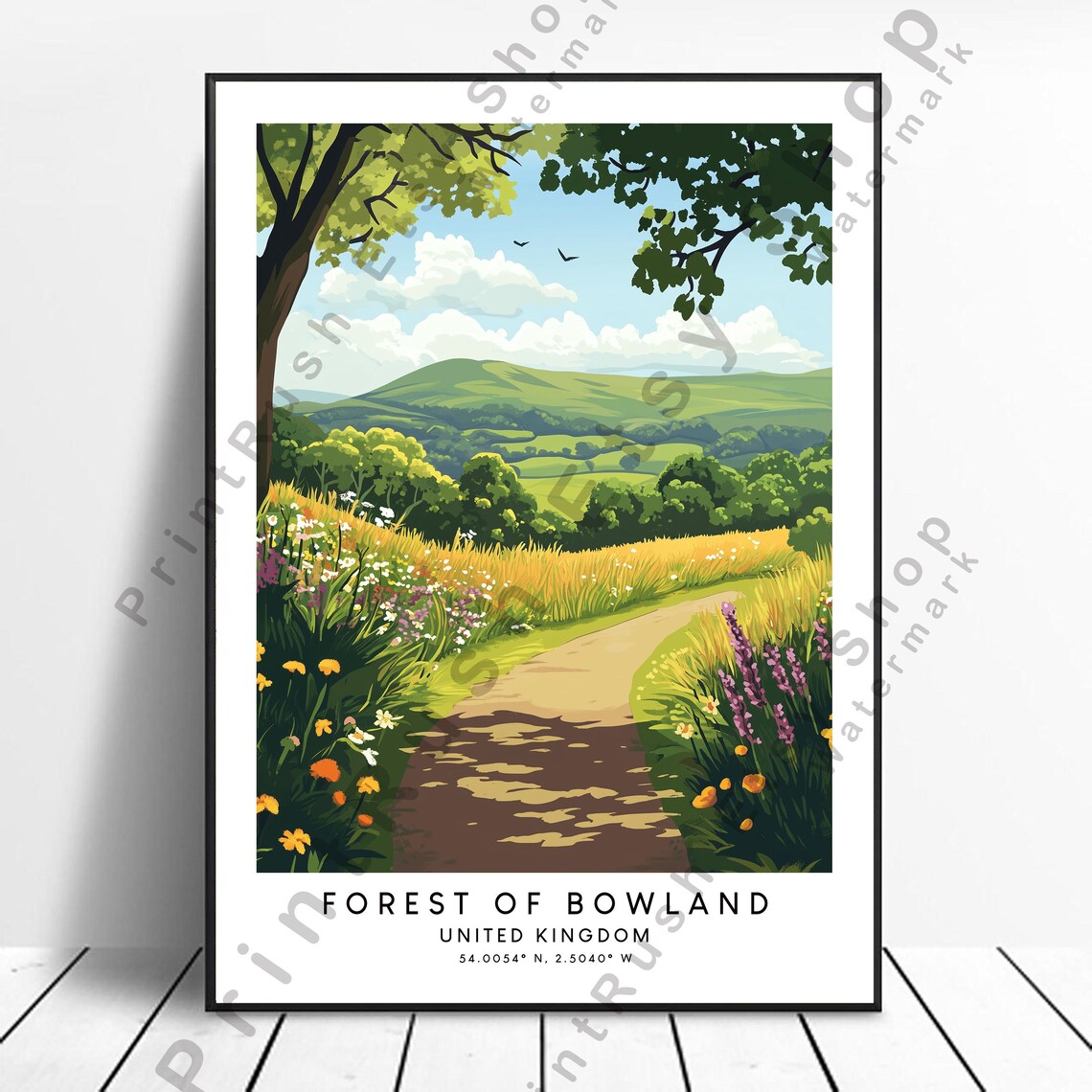 Forest of Bowland Wildflower Meadow Path United Kingdom Travel Poster