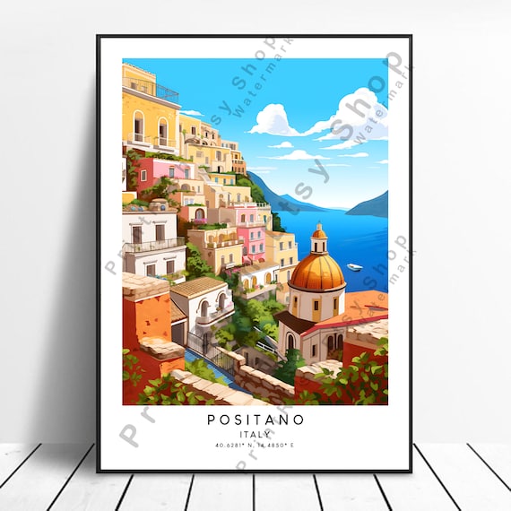 Positano Italy Amalfi Coast Colorful Cliffside Village Travel Poster