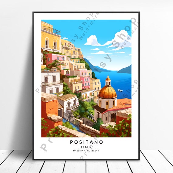 Positano Print Italy Poster Colourful Travel Minimalist Wall Art Amalfi Coast Christmas Gift