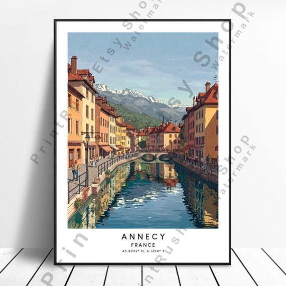 Annecy France Illustration Art Home Dcor Poster Travel Print Wall Hanging Gift