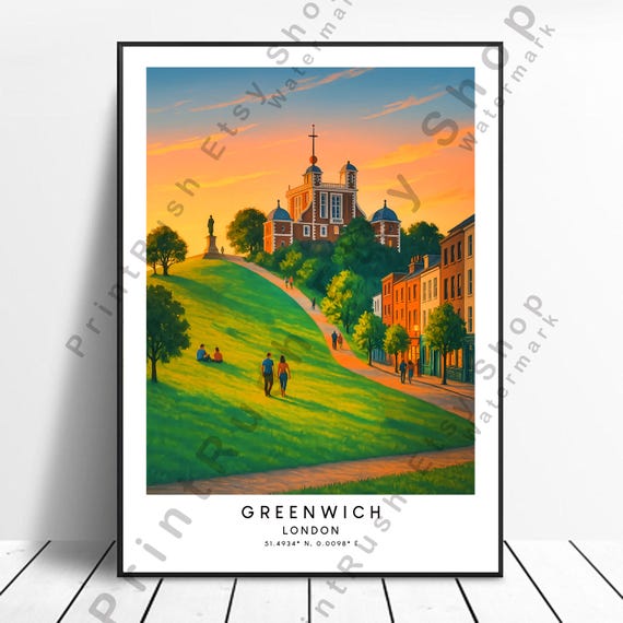 Greenwich London Print Illustration Art Park Wall Dcor Artwork Poster Home Royal Hill Gift