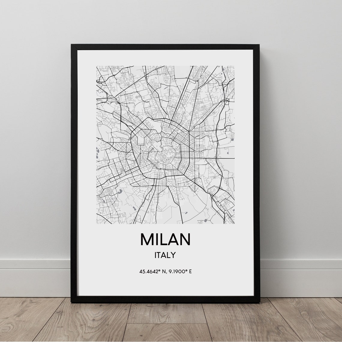 Milan City Map Black And White Print Poster Minimalist Wall Art Travel Italy Gift