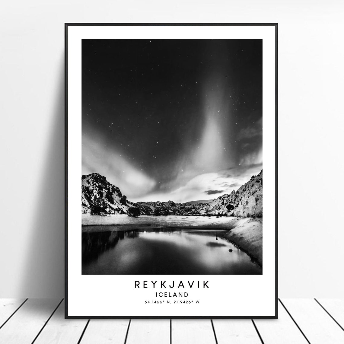 Reykjavik Iceland Black and White Travel Poster