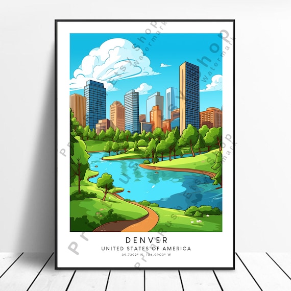 Denver Colorado Mile High Skyline Travel River Park City Wall Art