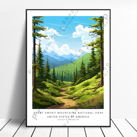 Great Smoky Mountains Pine Forest Trail National Park Travel Poster