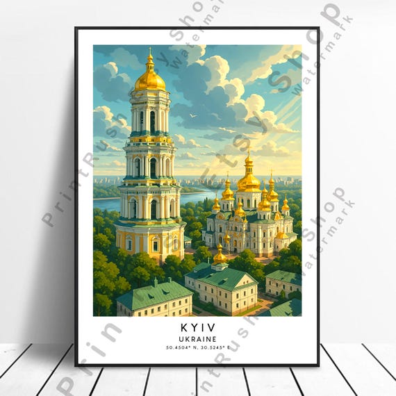 Ukraine Travel Poster Kyiv Wall Art Print Illustration Dcor Colourful Home Kiev Hanging Gift