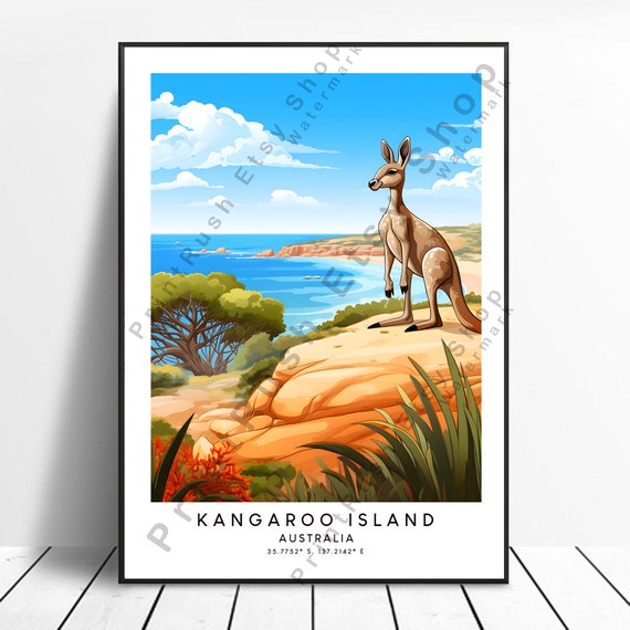 Kangaroo Island Print Colourful Poster Minimalist Australia Wall Art Illustration
