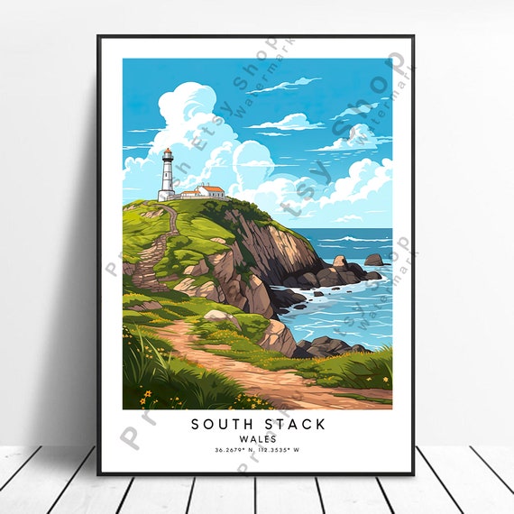 South Stack Print Cliffs Wall Art Poster Minimalist Wales Holyhead Home Decor Gift
