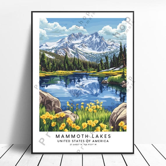 Travel Print Mammoth Lakes Poster Wall Art Colourful Home Dcor Illustration Gift Hanging