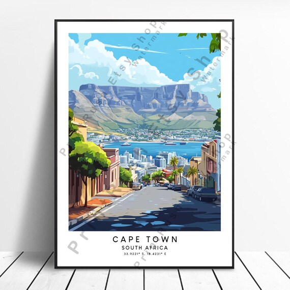 Cape Town South Africa Table Mountain Harbor City Street Travel Poster
