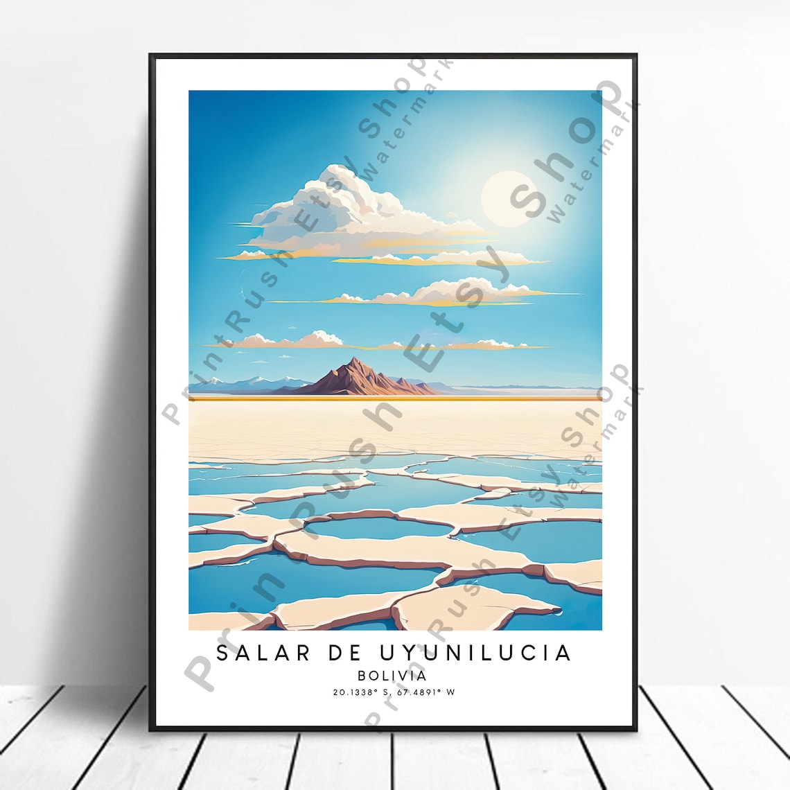 Salar de Uyuni Bolivia Salt Flats Mirror Sky Graphic Travel Poster